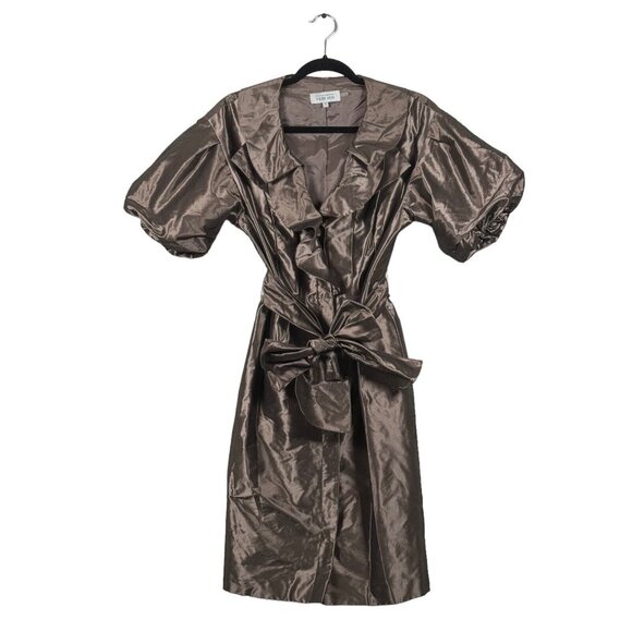 Teri Jon by Rickie Freeman V-Neck Knee-Length Belted Brown & Metallic Dress Sz 4 - Picture 1 of 16